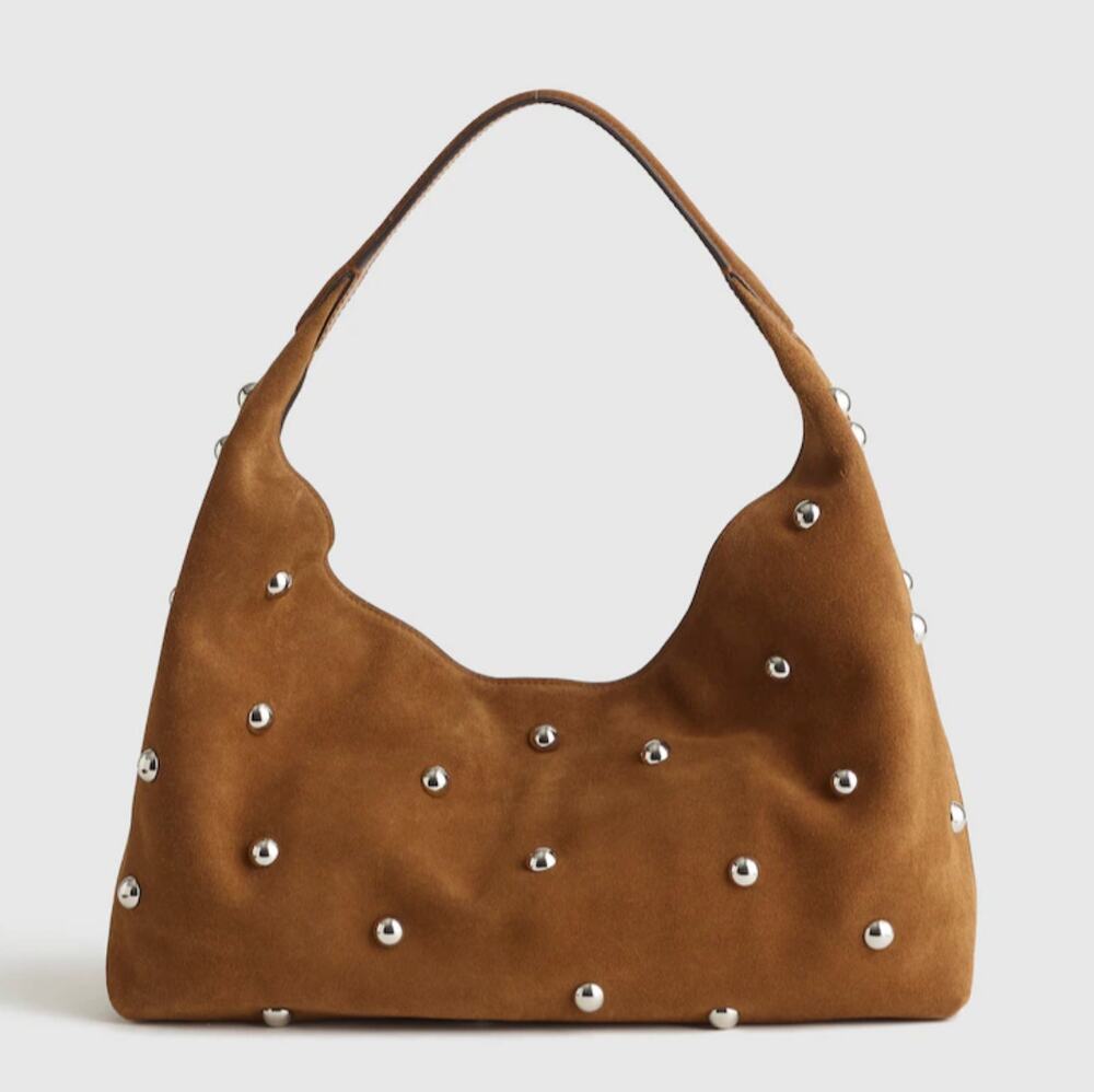 Madewell The Mylie Studded Suede Shoulder Bag Purse Dried Acorn Brown
